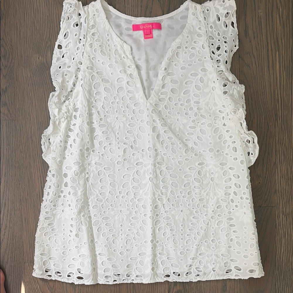 Lilly Pulitzer White Eyelet V-Neck Sleeveless Top